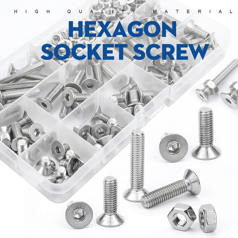 Hex Hexagon Socket countersunk head screw kit flat head bolt nut  set - KiwisLove