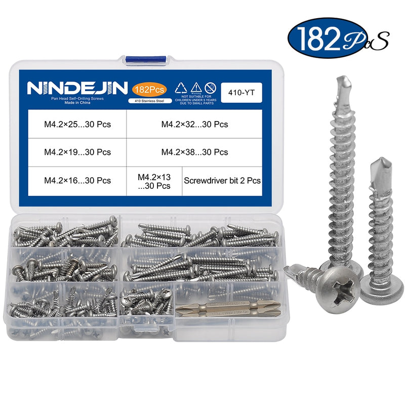 182pcs Cross Recessed Phillips Pan Head Self-Drilling Tapping Screw Thread - KiwisLove