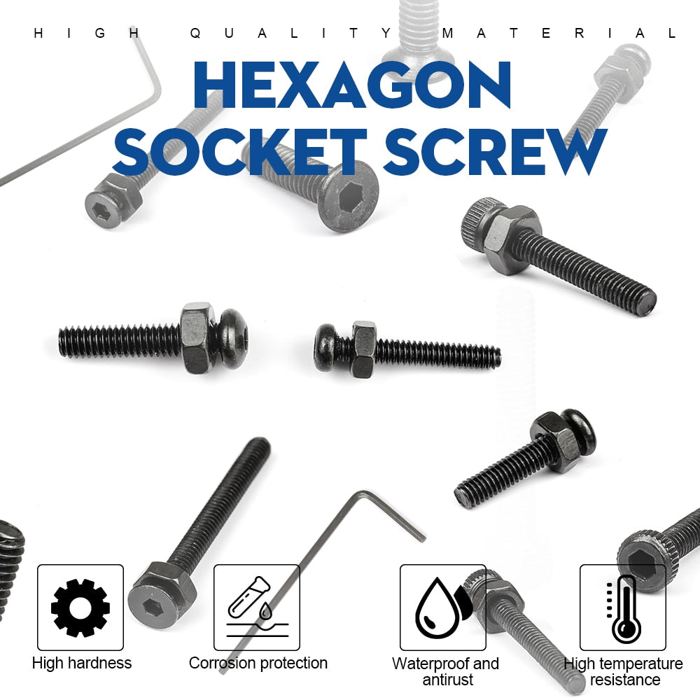 1322pcs/set hex hexagon socket head cap screw nut kit carbon steel round flat head - KiwisLove