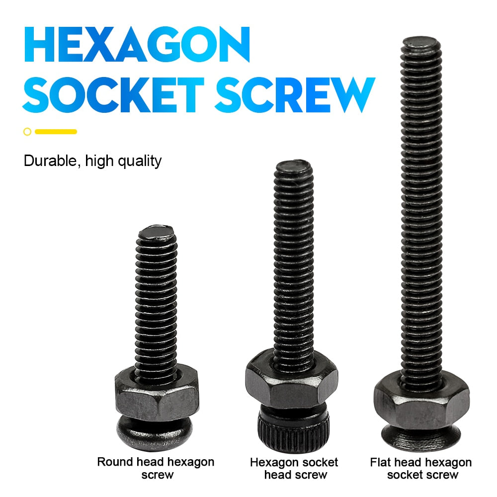 1322pcs/set hex hexagon socket head cap screw nut kit carbon steel round flat head - KiwisLove