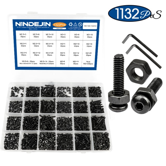 1322pcs/set hex hexagon socket head cap screw nut kit carbon steel round flat head - KiwisLove