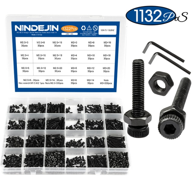 1322pcs/set hex hexagon socket head cap screw nut kit carbon steel round flat head - KiwisLove