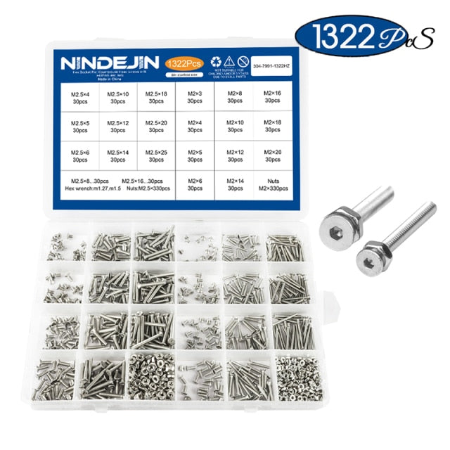 1322pcs Hexagon Socket Head Cap Screw Nut Countersunk Button Head - KiwisLove