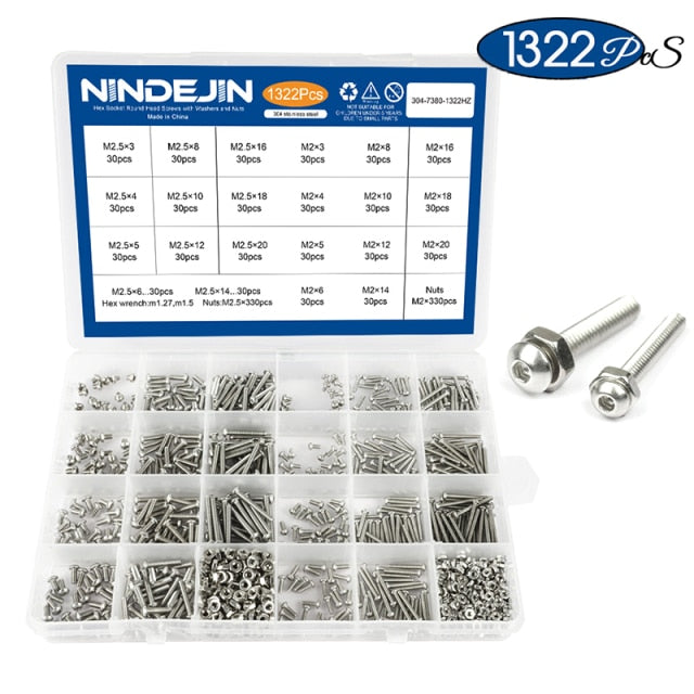 1322pcs Hexagon Socket Head Cap Screw Nut Countersunk Button Head - KiwisLove