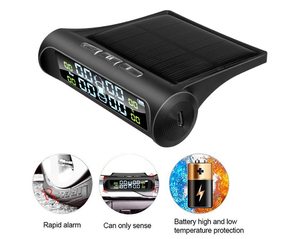 Solar Power TPMS Car Tire Pressure Alarm Monitor System Auto Security Alarm Systems Tyre Pressure Temperature Warning - KiwisLove