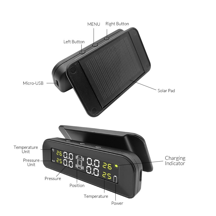 Solar Power TPMS Car Tire Pressure Alarm Monitor System Auto Security Alarm Systems Tyre Pressure Temperature Warning - KiwisLove
