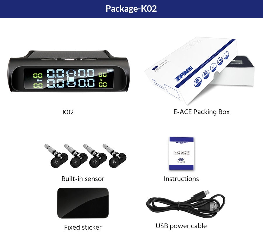 Solar Power TPMS Car Tire Pressure Alarm Monitor System Auto Security Alarm Systems Tyre Pressure Temperature Warning - KiwisLove