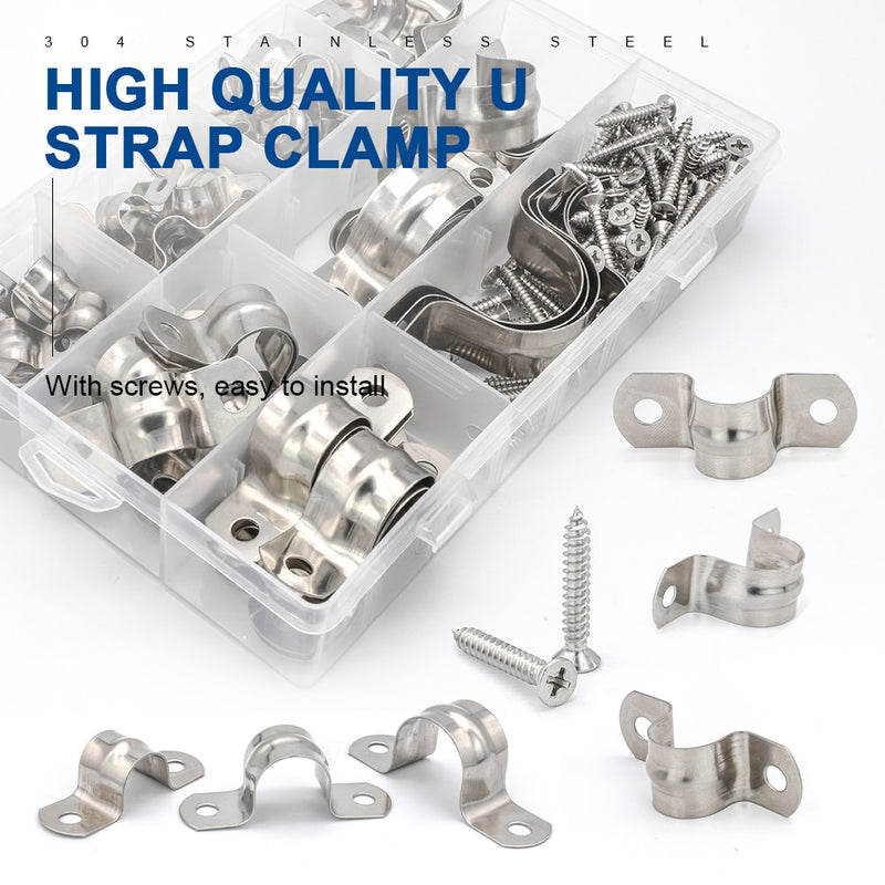 160pcs/set U shaped pipe clamp bracket tube strap 8-32mm stainless steel - KiwisLove