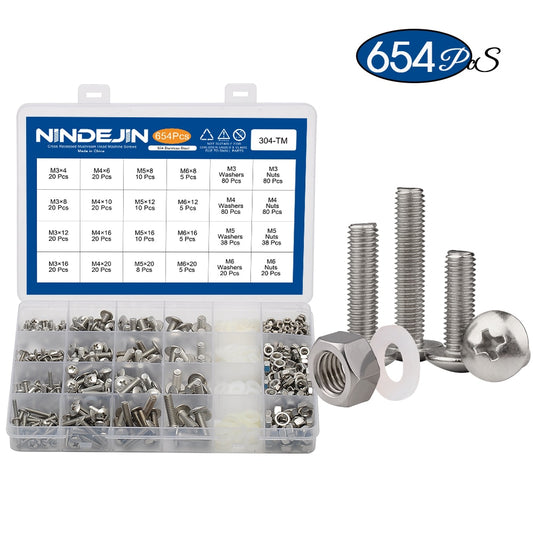 654pcs Cross recessed truss mushroom head machine screw + nut washer - KiwisLove