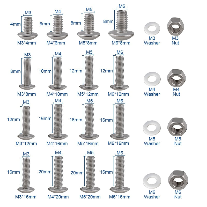 654pcs Cross recessed truss mushroom head machine screw + nut washer - KiwisLove