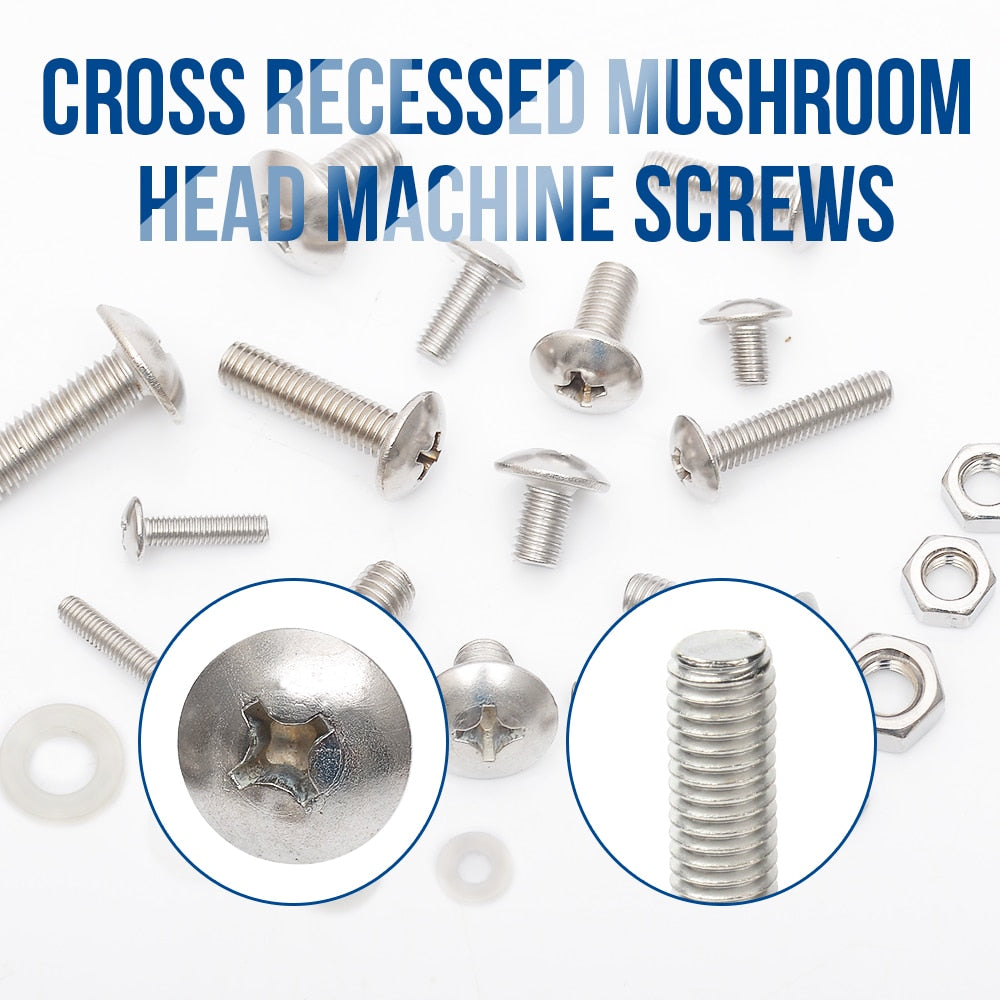 654pcs Cross recessed truss mushroom head machine screw + nut washer - KiwisLove