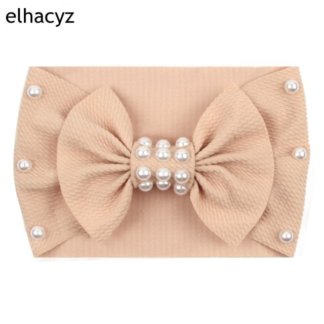 2021 NEW Big Bow Headband Pearl Flower Turban Girls Fabric Elastic Hair Band - KiwisLove