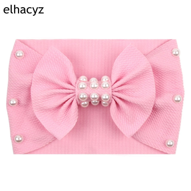 2021 NEW Big Bow Headband Pearl Flower Turban Girls Fabric Elastic Hair Band - KiwisLove