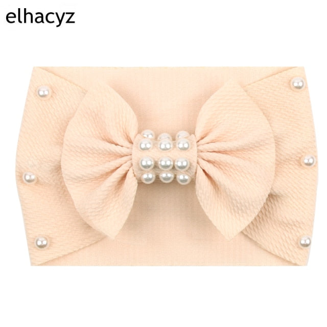 2021 NEW Big Bow Headband Pearl Flower Turban Girls Fabric Elastic Hair Band - KiwisLove