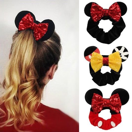2021 New  Pretty Mouse Ears Sequins Hair Bow Women Velvet Scrunchies - KiwisLove