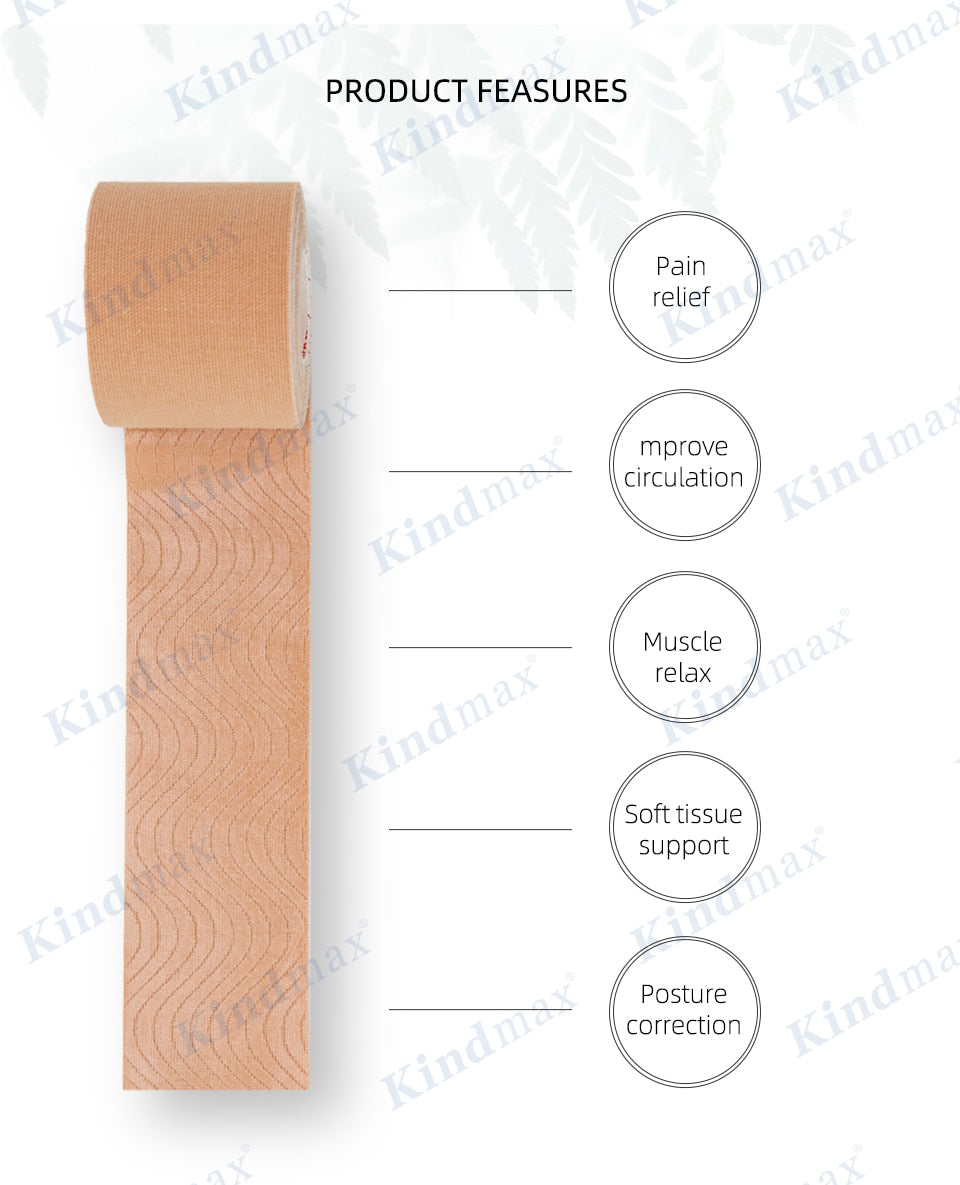5 Size Kindmax 100% Cotton Elastic Kinesiology Tape Sport Physiotherapy Recovery Bandage for Running Knee Muscle Protector - KiwisLove