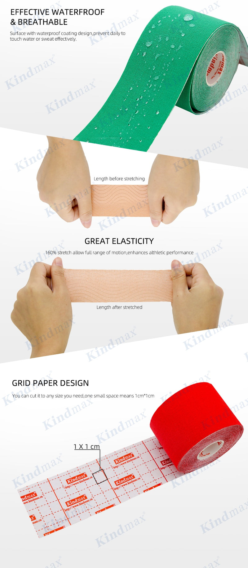 5 Size Kindmax 100% Cotton Elastic Kinesiology Tape Sport Physiotherapy Recovery Bandage for Running Knee Muscle Protector - KiwisLove