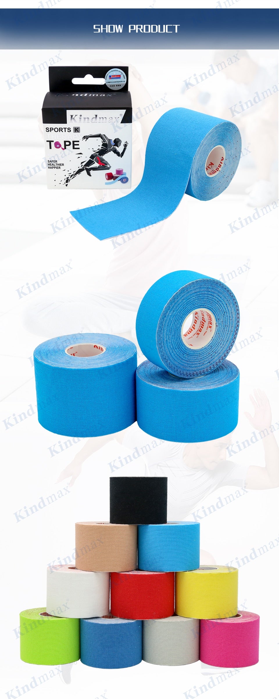 5 Size Kindmax 100% Cotton Elastic Kinesiology Tape Sport Physiotherapy Recovery Bandage for Running Knee Muscle Protector - KiwisLove