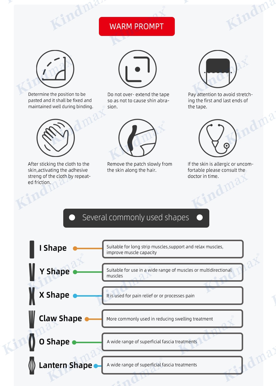 5 Size Kindmax 100% Cotton Elastic Kinesiology Tape Sport Physiotherapy Recovery Bandage for Running Knee Muscle Protector - KiwisLove