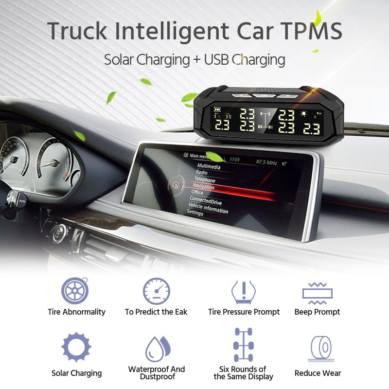 TPMS Tire Pressure Monitoring  Display Alarm Monitoring USB Charging Temperature Alert With 6 Sensors - KiwisLove