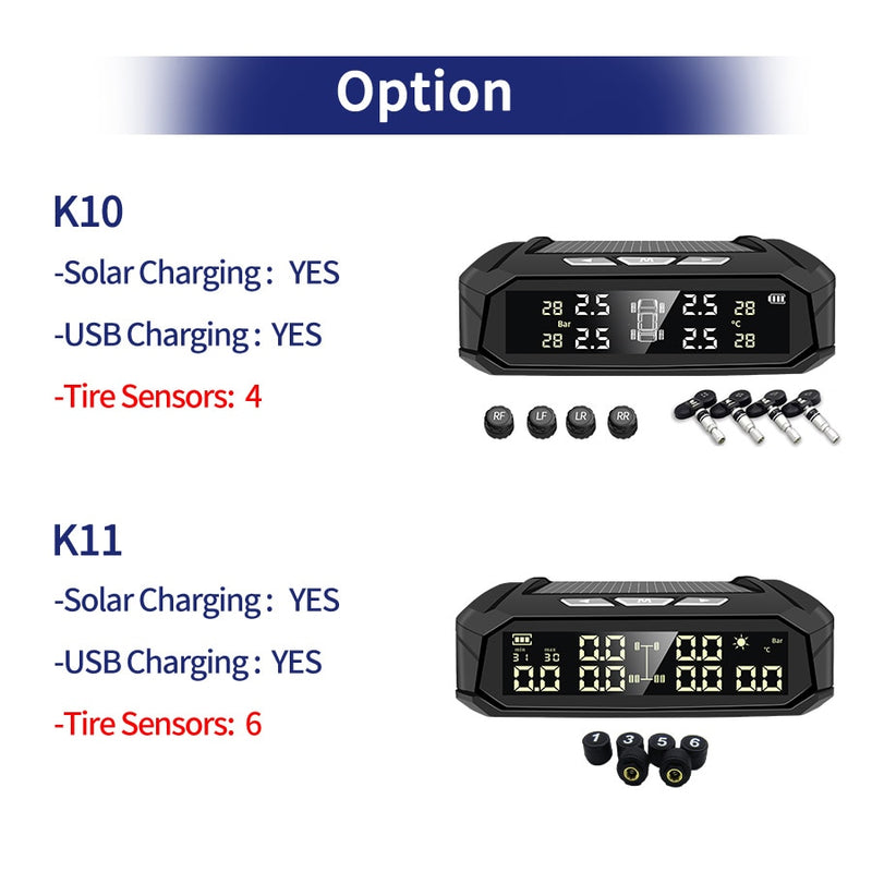 TPMS Tire Pressure Monitoring  Display Alarm Monitoring USB Charging Temperature Alert With 6 Sensors - KiwisLove