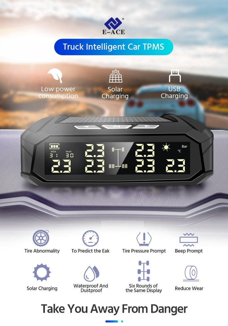 TPMS Tire Pressure Monitoring  Display Alarm Monitoring USB Charging Temperature Alert With 6 Sensors - KiwisLove