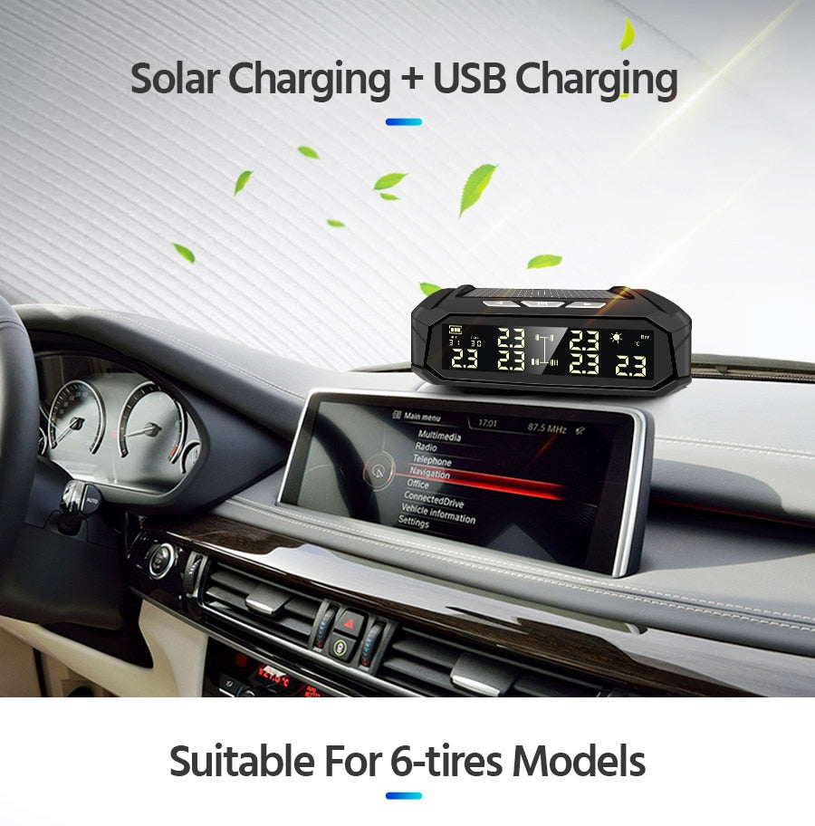 TPMS Tire Pressure Monitoring  Display Alarm Monitoring USB Charging Temperature Alert With 6 Sensors - KiwisLove