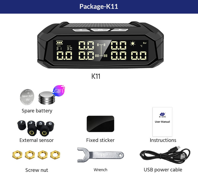 TPMS Tire Pressure Monitoring  Display Alarm Monitoring USB Charging Temperature Alert With 6 Sensors - KiwisLove