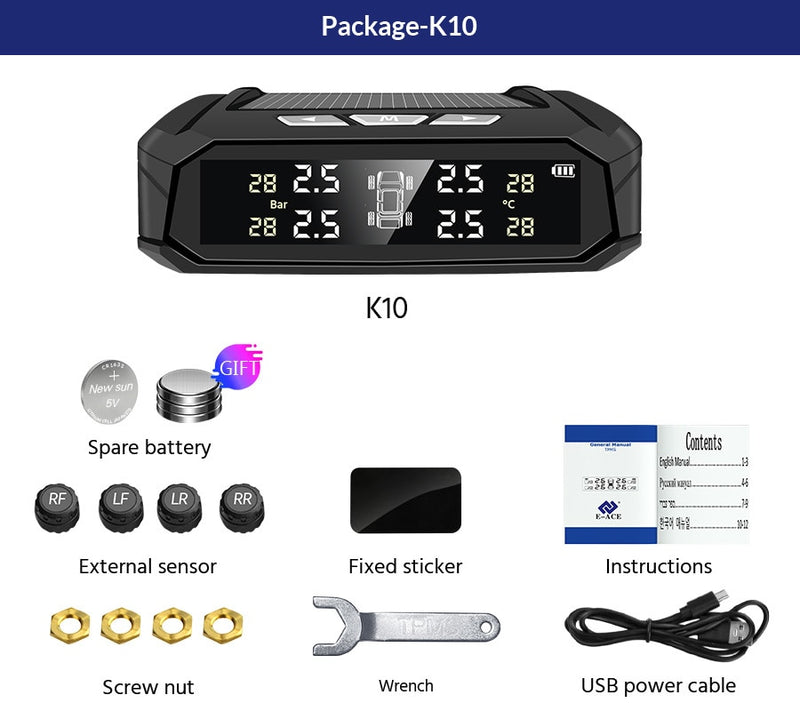 TPMS Tire Pressure Monitoring  Display Alarm Monitoring USB Charging Temperature Alert With 6 Sensors - KiwisLove