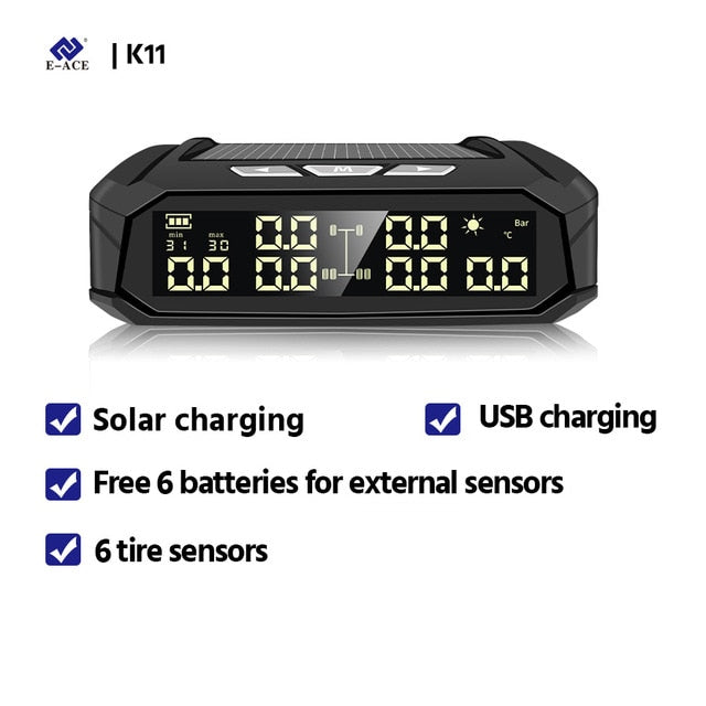 TPMS Tire Pressure Monitoring  Display Alarm Monitoring USB Charging Temperature Alert With 6 Sensors - KiwisLove