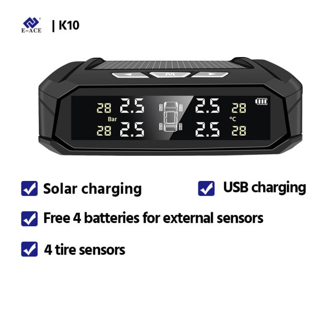 TPMS Tire Pressure Monitoring  Display Alarm Monitoring USB Charging Temperature Alert With 6 Sensors - KiwisLove