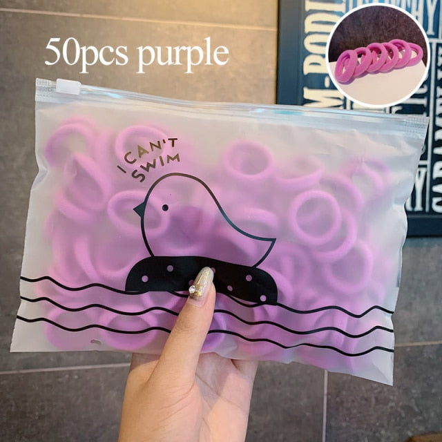 50/100pcs Girls Colorful Nylon Small Elastic Hair Bands kids Ponytail Holder Scrunchie - KiwisLove