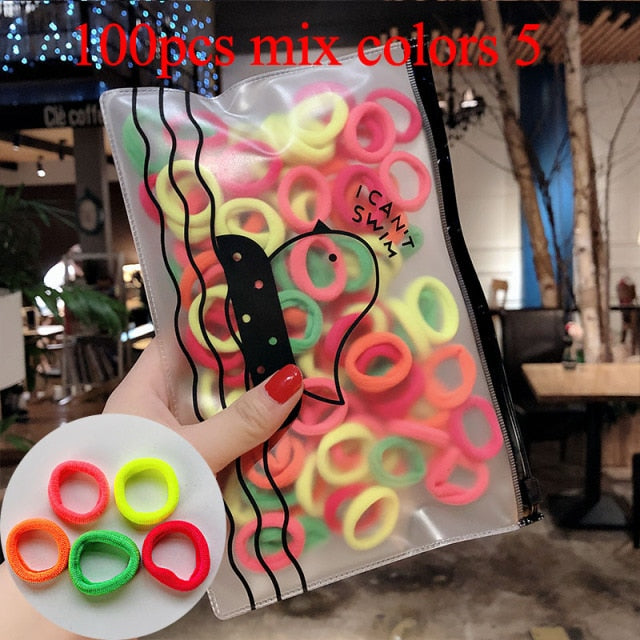 50/100pcs Girls Colorful Nylon Small Elastic Hair Bands kids Ponytail Holder Scrunchie - KiwisLove