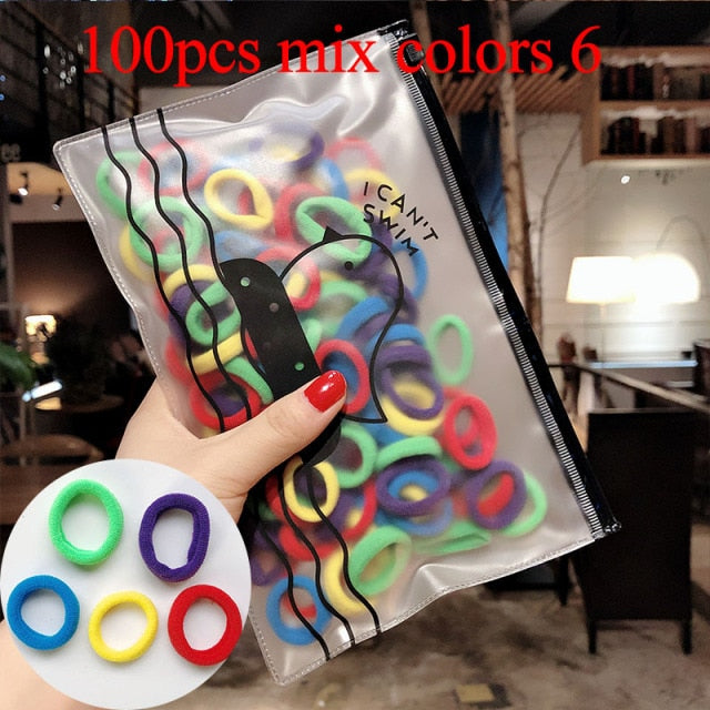 50/100pcs Girls Colorful Nylon Small Elastic Hair Bands kids Ponytail Holder Scrunchie - KiwisLove