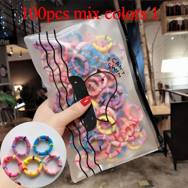 50/100pcs Girls Colorful Nylon Small Elastic Hair Bands kids Ponytail Holder Scrunchie - KiwisLove