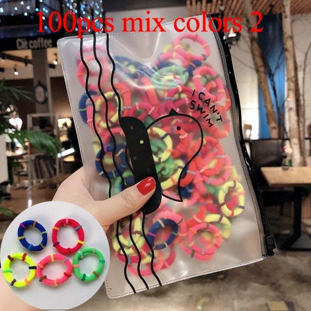 50/100pcs Girls Colorful Nylon Small Elastic Hair Bands kids Ponytail Holder Scrunchie - KiwisLove