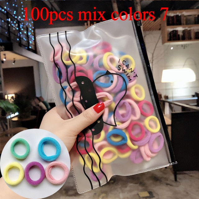 50/100pcs Girls Colorful Nylon Small Elastic Hair Bands kids Ponytail Holder Scrunchie - KiwisLove