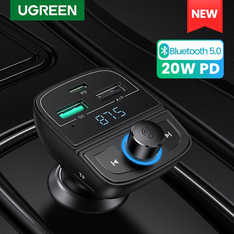 UGREEN Quick Charge 4.0 Car Charger for Phone FM Transmitter Bluetooth Car Kit Audio MP3 Player Fast Dual USB Car Phone Charger - KiwisLove