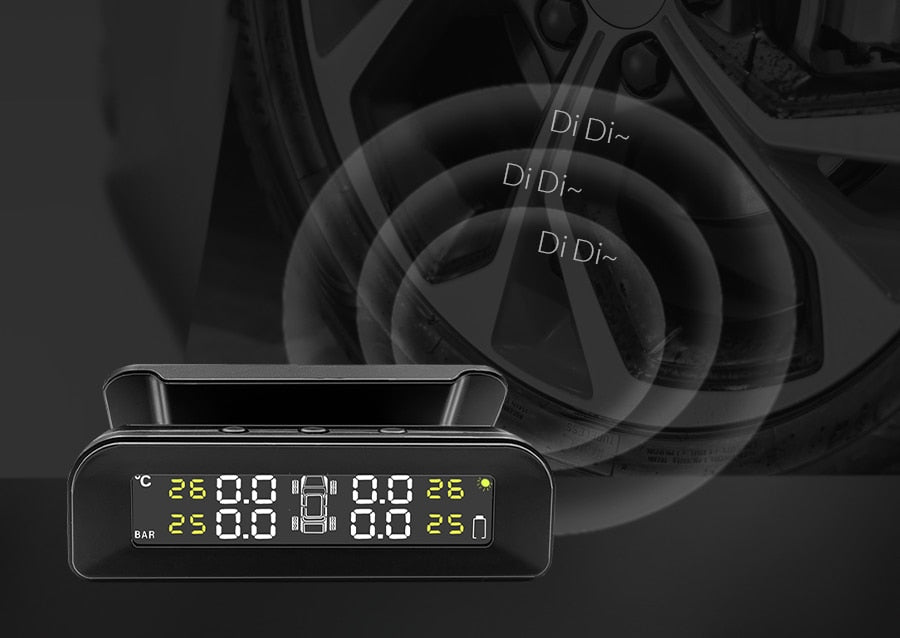 TPMS Tire Monitoring Pressure Display auto Alarm Monitor Solar Power Charging Temperature Warning with 4 sensors - KiwisLove