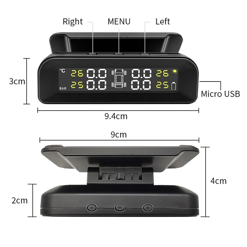 TPMS Tire Monitoring Pressure Display auto Alarm Monitor Solar Power Charging Temperature Warning with 4 sensors - KiwisLove