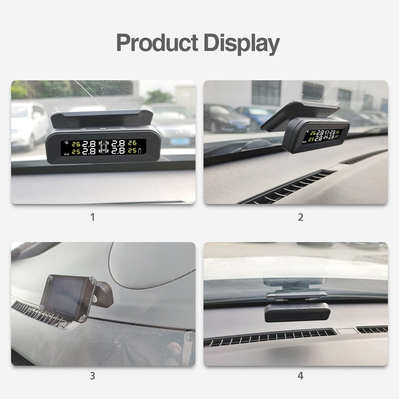 TPMS Tire Monitoring Pressure Display auto Alarm Monitor Solar Power Charging Temperature Warning with 4 sensors - KiwisLove