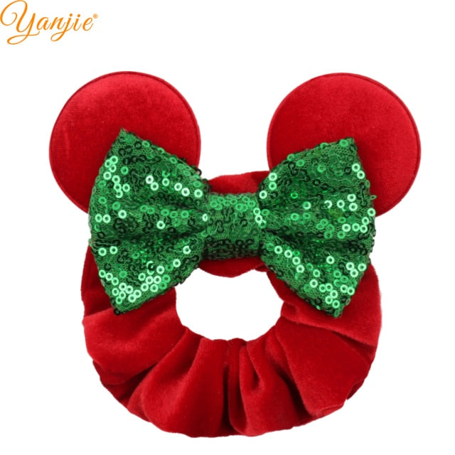 2021 New  Pretty Mouse Ears Sequins Hair Bow Women Velvet Scrunchies - KiwisLove
