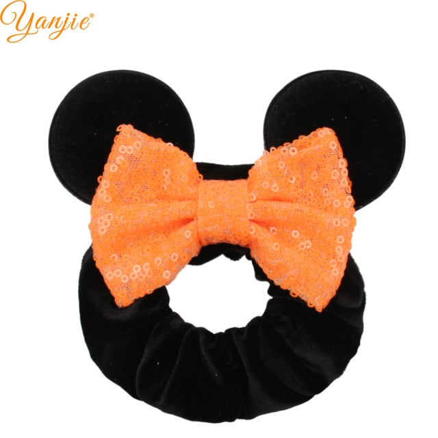 2021 New  Pretty Mouse Ears Sequins Hair Bow Women Velvet Scrunchies - KiwisLove