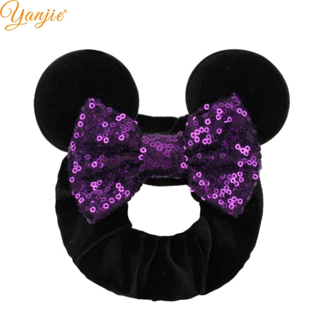 2021 New  Pretty Mouse Ears Sequins Hair Bow Women Velvet Scrunchies - KiwisLove