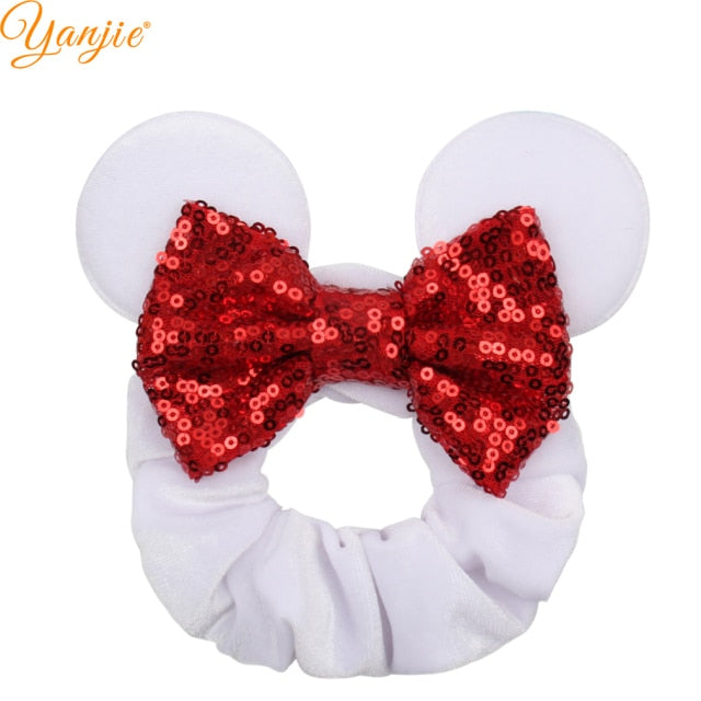 2021 New  Pretty Mouse Ears Sequins Hair Bow Women Velvet Scrunchies - KiwisLove