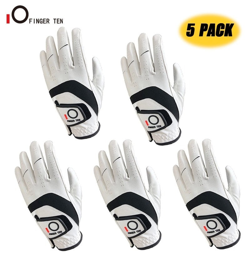 5 pcs Premium Cabretta Leather Golf Gloves Men Left Right Hand Rain Grip - KiwisLove