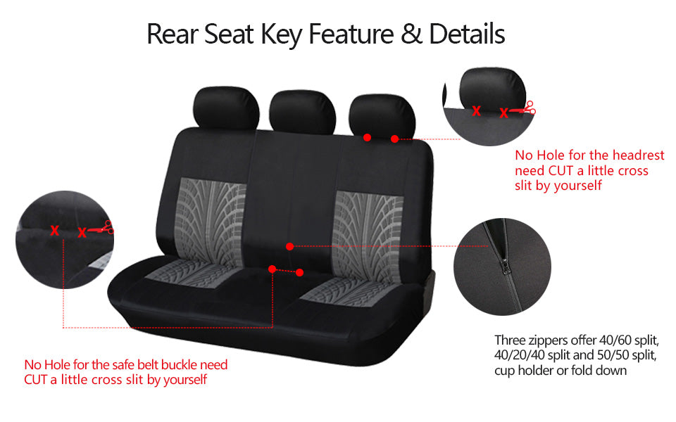 Track Detail Style Car Seat Covers Set Polyester Fabric Universal Fits Most Cars Covers Car Seat Protector - KiwisLove