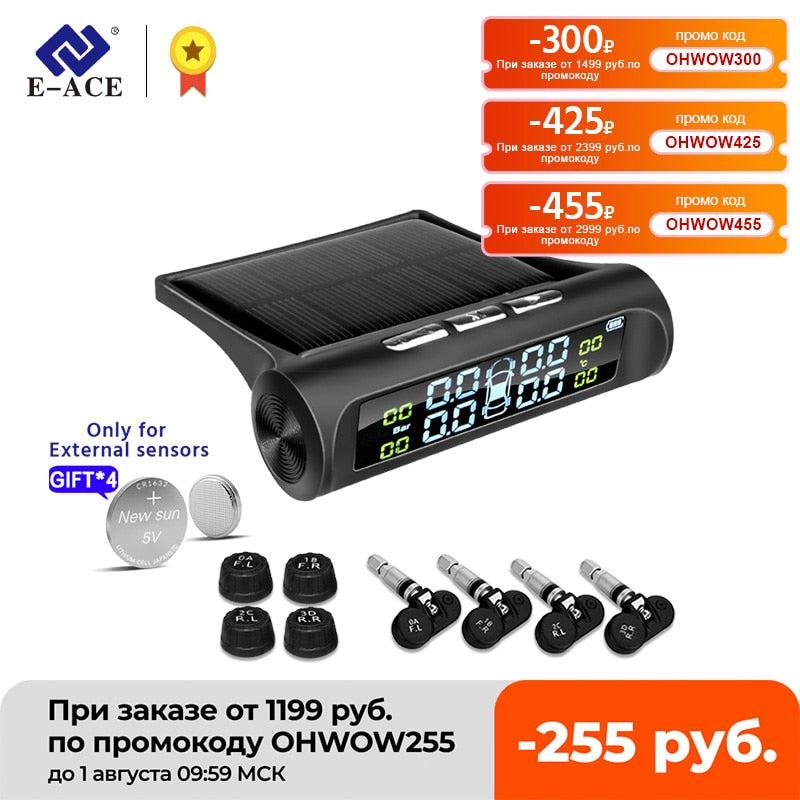Solar Power TPMS Car Tire Pressure Alarm Monitor System Auto Security Alarm Systems Tyre Pressure Temperature Warning - KiwisLove