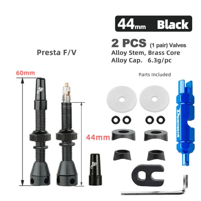 2PCS Deemount Bicycle Tubeless Carbon Rim Presta Valves 44/60mm F/V Nipple Brass Core CNC Machined Anodized W/Tool - KiwisLove