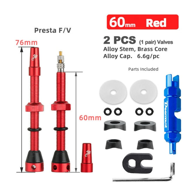 2PCS Deemount Bicycle Tubeless Carbon Rim Presta Valves 44/60mm F/V Nipple Brass Core CNC Machined Anodized W/Tool - KiwisLove